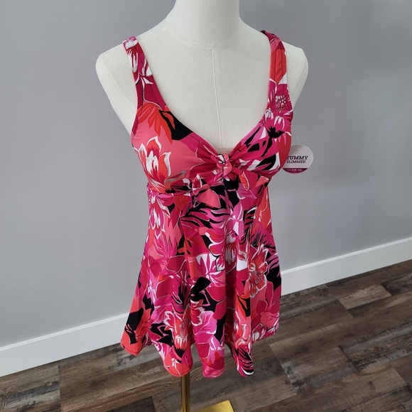 Swimdress Swimsuit Croft And Barrow Tropicana Bow Dress Floral Metallic Print - Picture 2 of 12